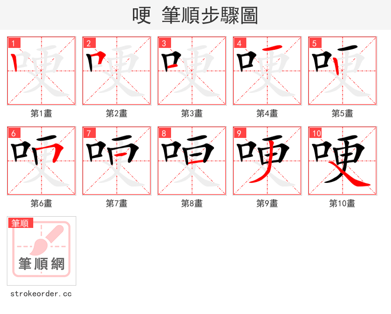 哽 的笔顺分步演示