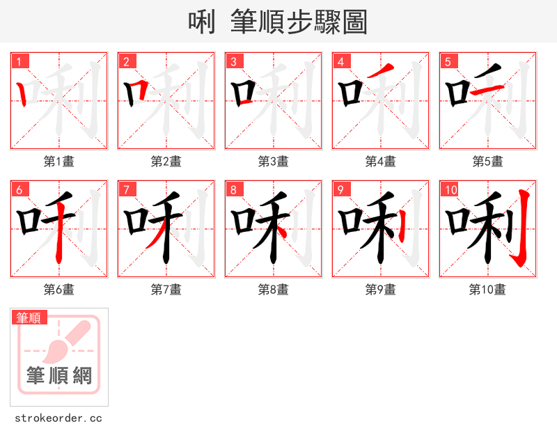 唎 的笔顺分步演示