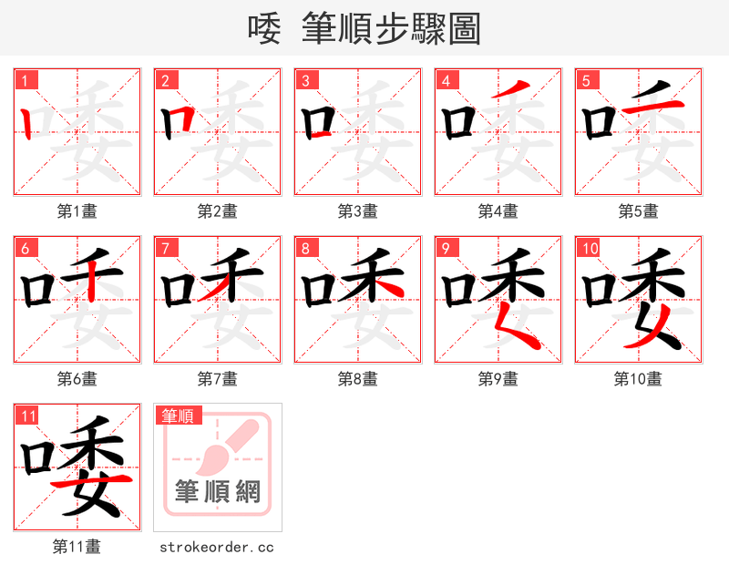 唩 的笔顺分步演示