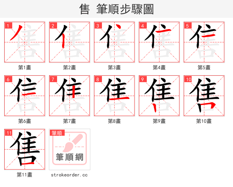 售 的笔顺分步演示