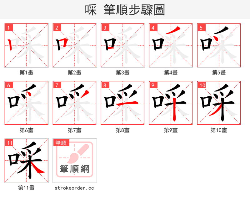 啋 的笔顺分步演示
