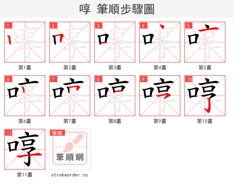 啍 的笔顺分步演示