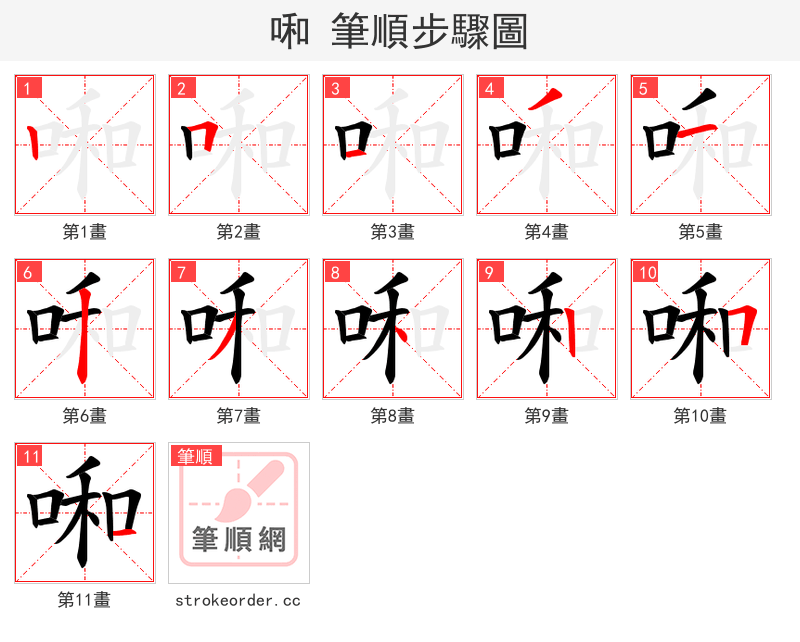 啝 的笔顺分步演示