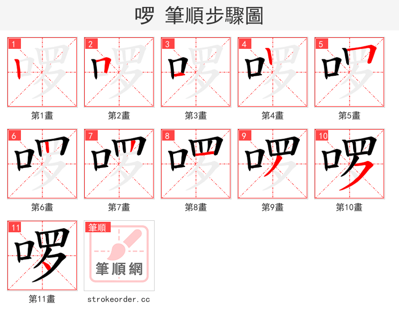 啰 的笔顺分步演示