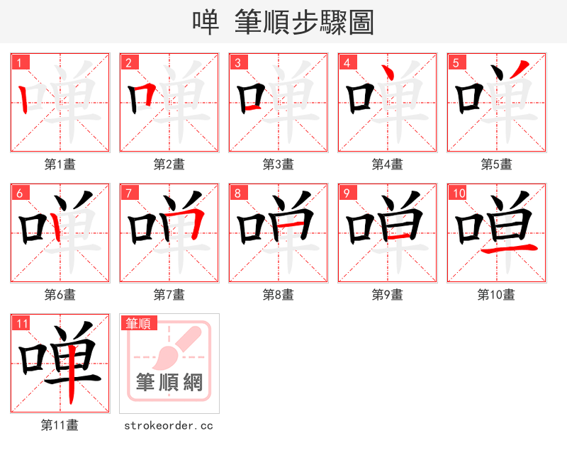 啴 的笔顺分步演示