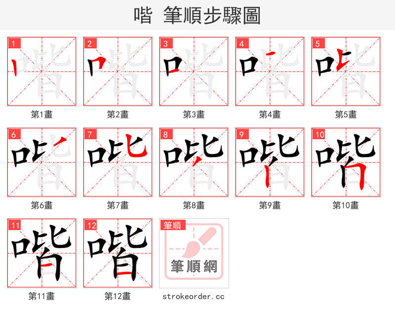 喈 的笔顺分步演示