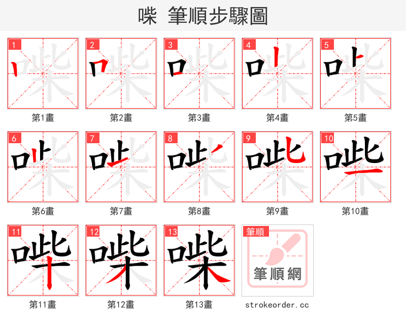 喍 的笔顺分步演示