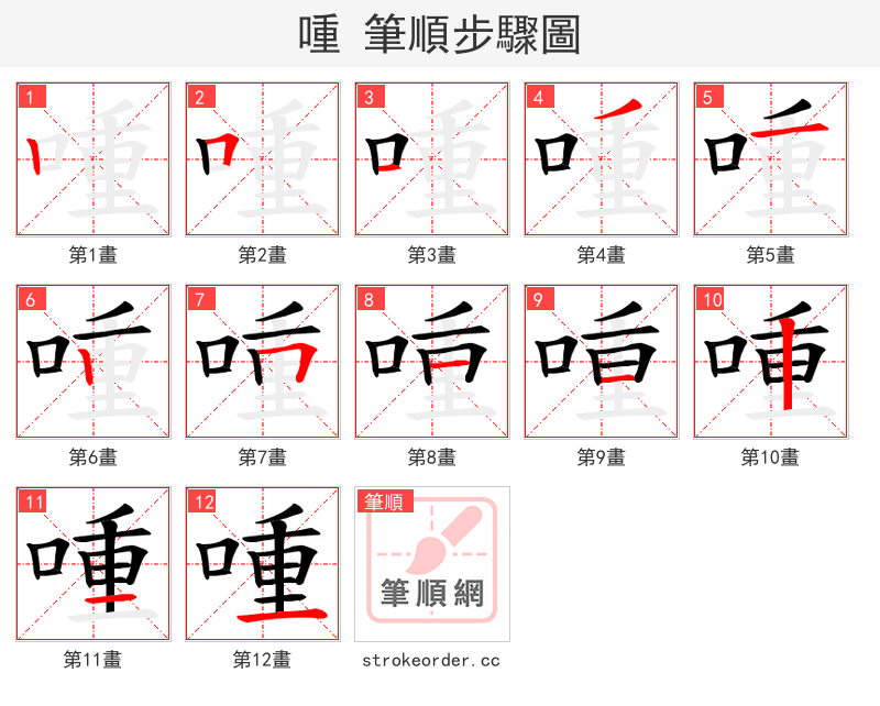 喠 的笔顺分步演示