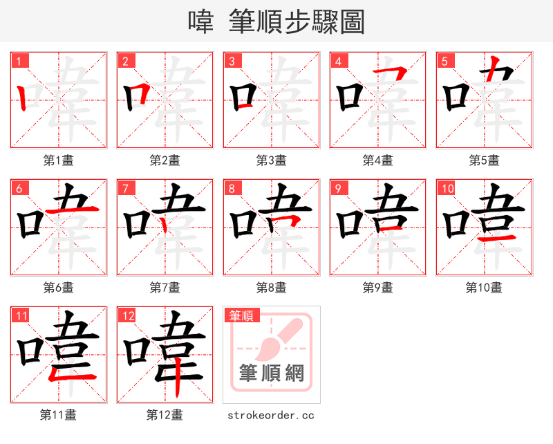 喡 的笔顺分步演示