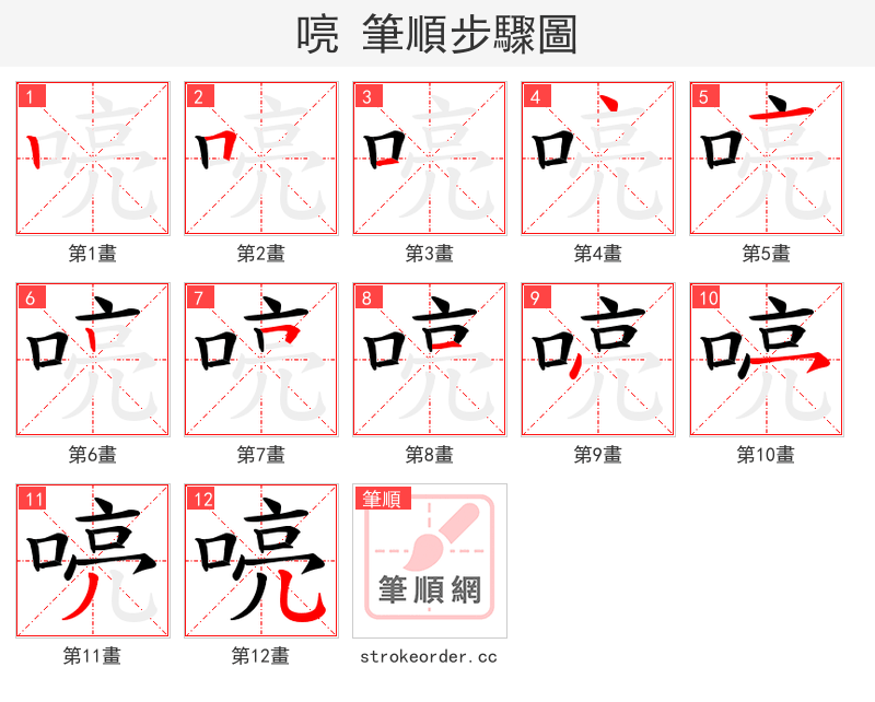 喨 的笔顺分步演示