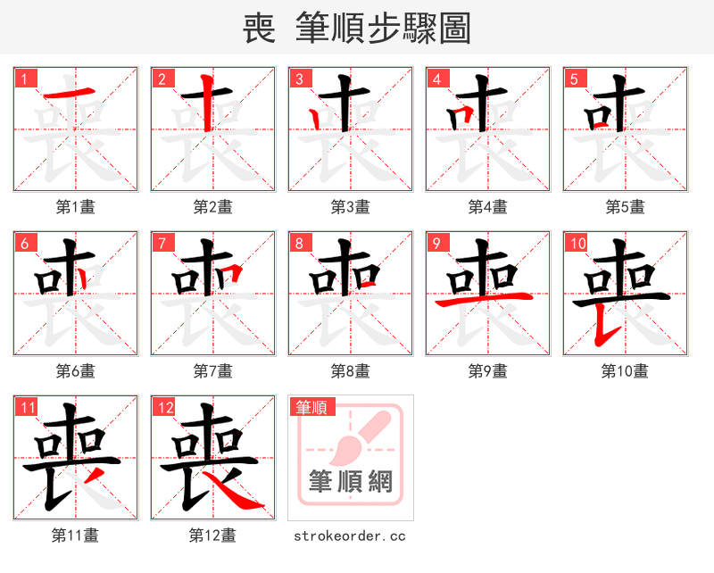 喪 的笔顺分步演示