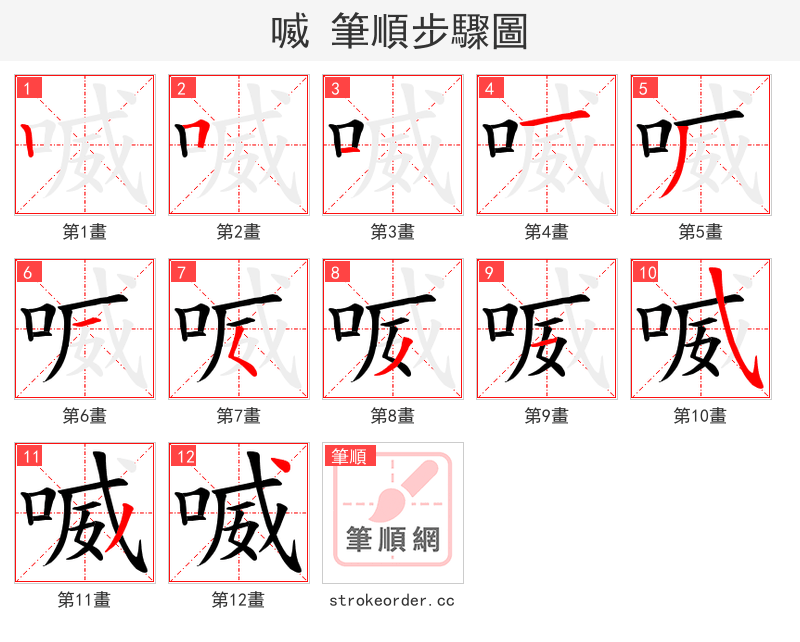 喴 的笔顺分步演示
