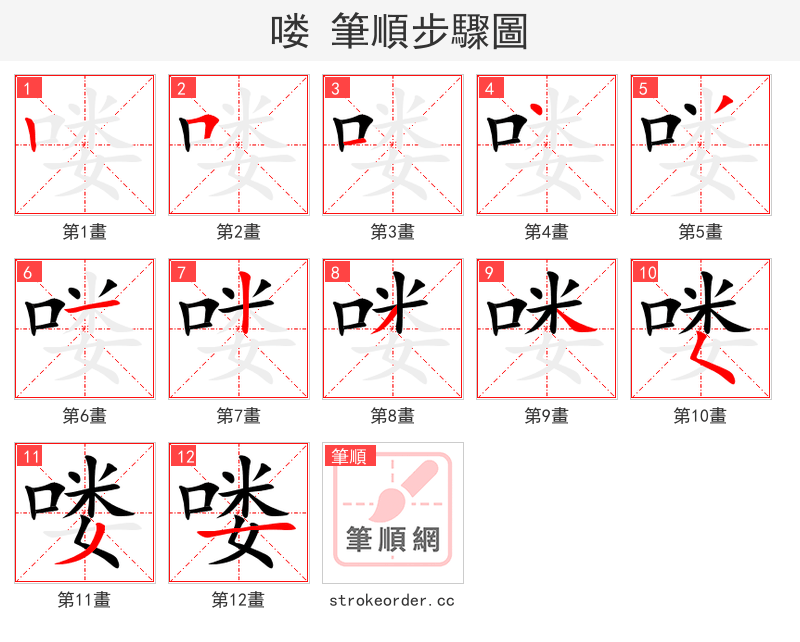 喽 的笔顺分步演示