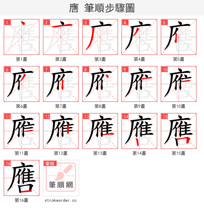 噟 的笔顺分步演示