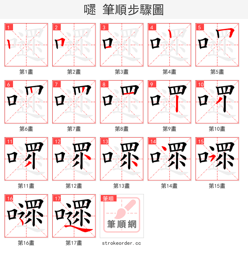 嚃 的笔顺分步演示