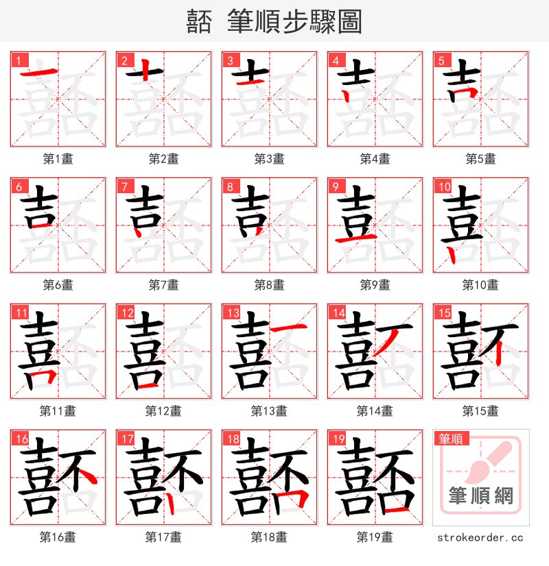 嚭 的笔顺分步演示