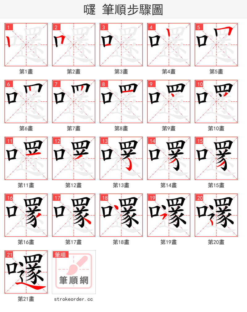 嚺 的笔顺分步演示