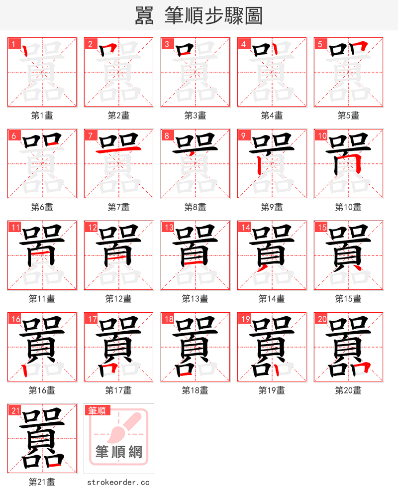 囂 的笔顺分步演示