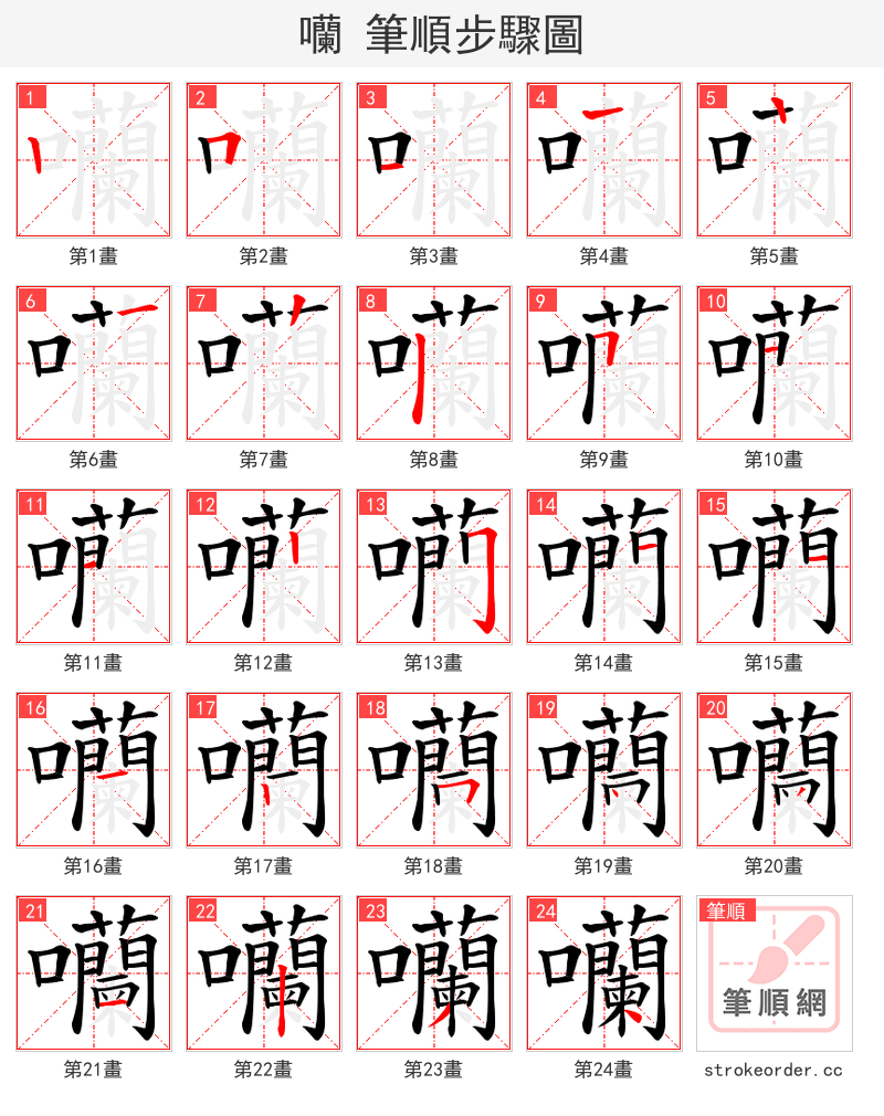 囒 的笔顺分步演示