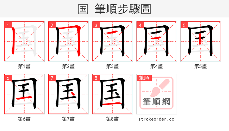 国 的笔顺分步演示