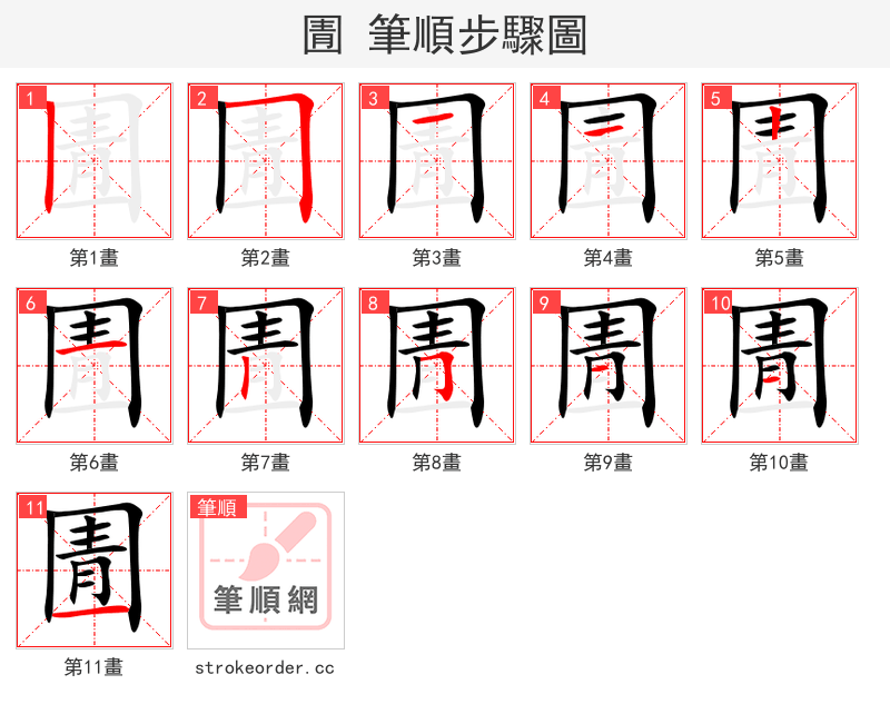 圊 的笔顺分步演示
