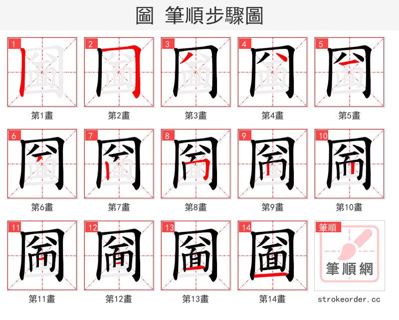 圙 的笔顺分步演示