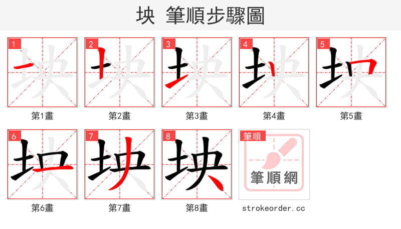 坱 的笔顺分步演示