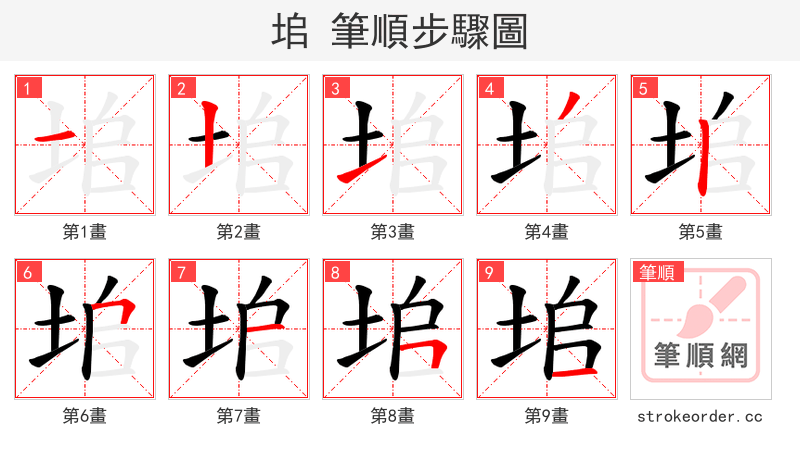 垖 的笔顺分步演示