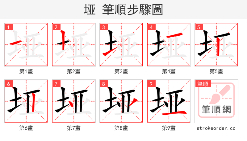 垭 的笔顺分步演示