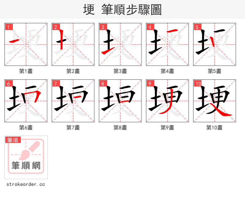 埂 的笔顺分步演示