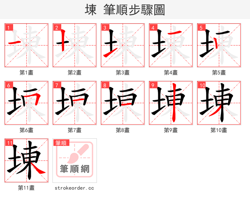 埬 的笔顺分步演示