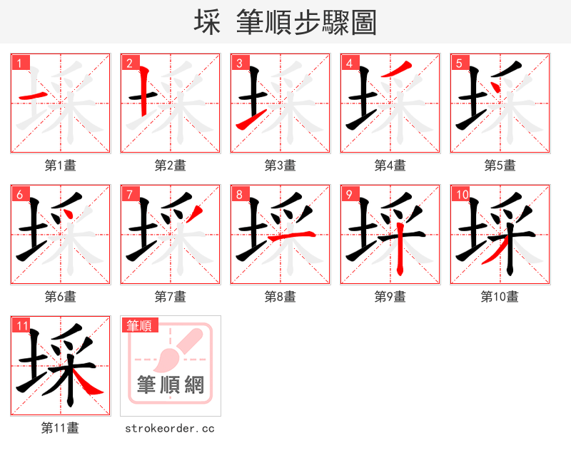 埰 的笔顺分步演示