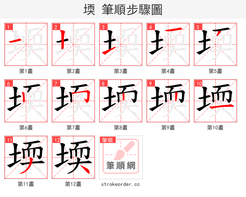 堧 的笔顺分步演示