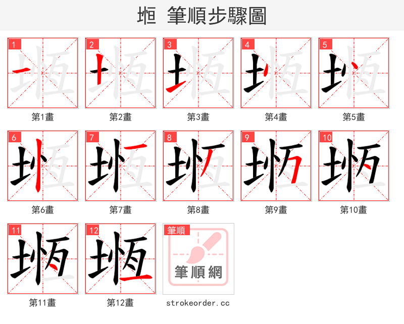 堩 的笔顺分步演示