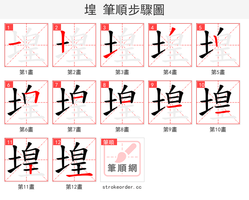 堭 的笔顺分步演示