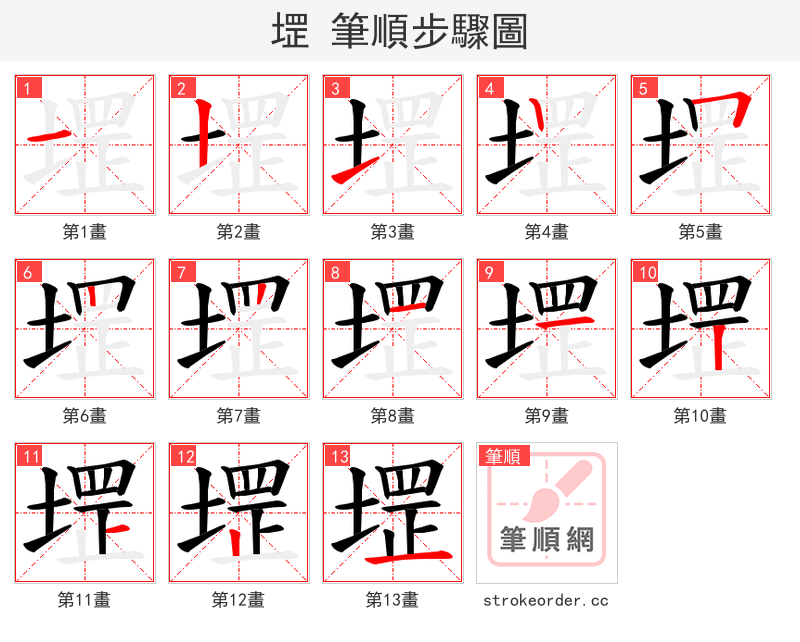 堽 的笔顺分步演示