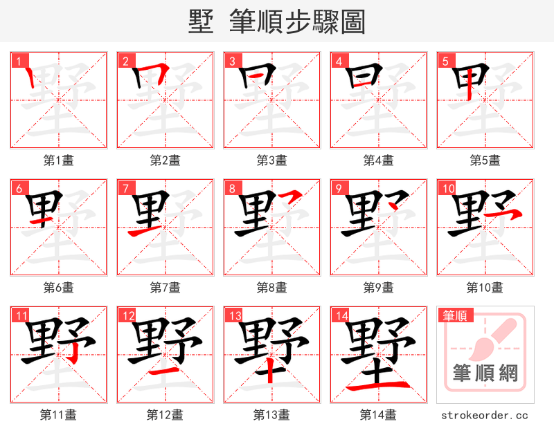 墅 的笔顺分步演示