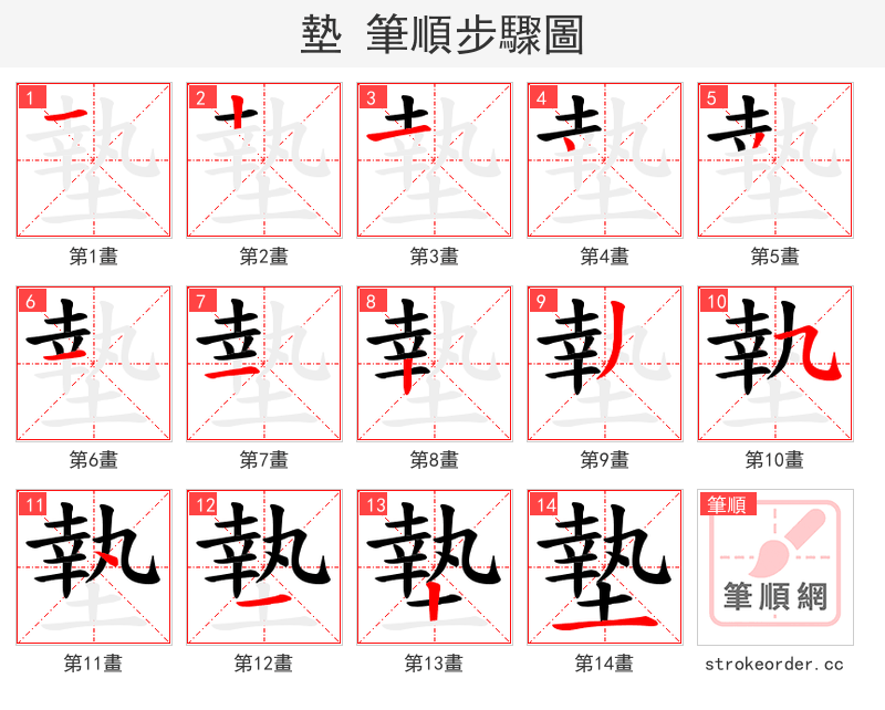 墊 的笔顺分步演示