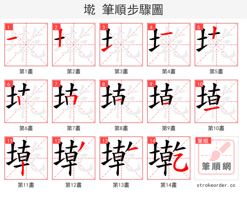 墘 的笔顺分步演示