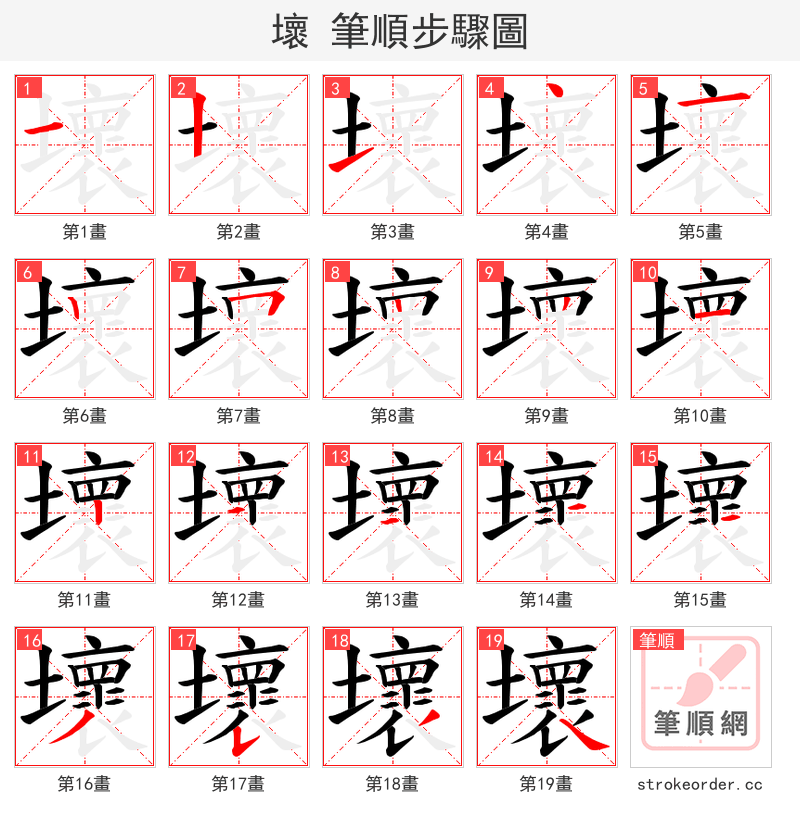 壞 的笔顺分步演示