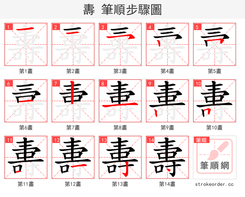 夀 的笔顺分步演示