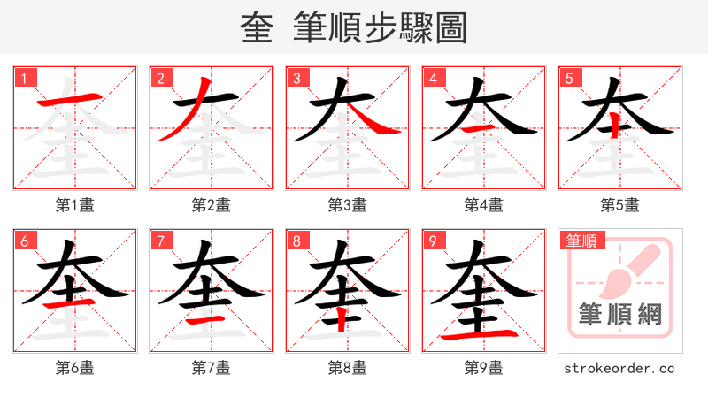 奎 的笔顺分步演示
