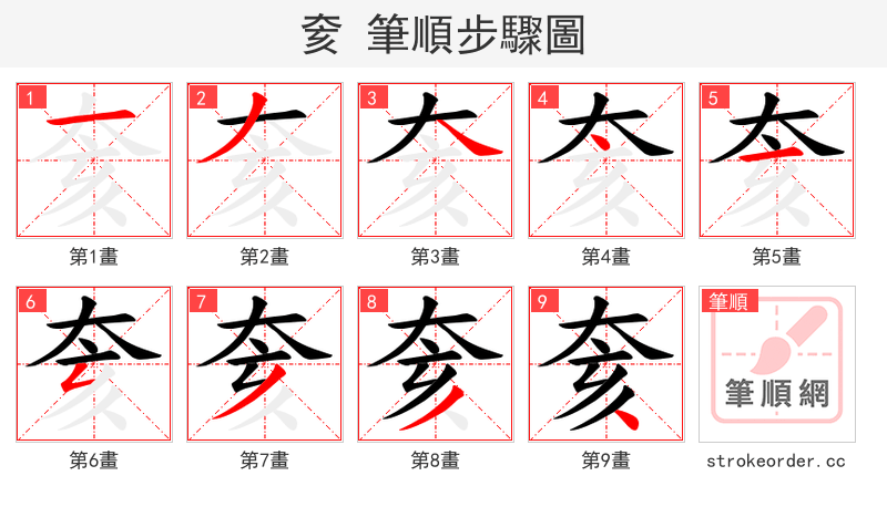 奒 的笔顺分步演示