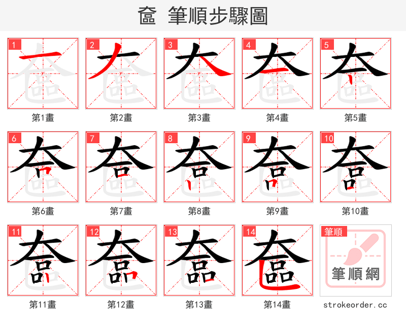 奩 的笔顺分步演示