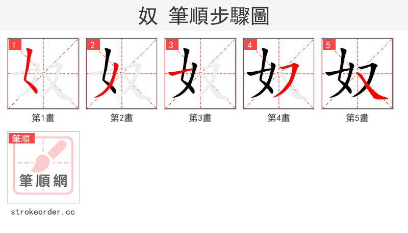 奴 的笔顺分步演示
