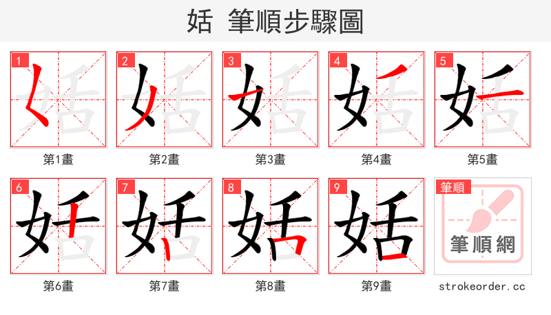 姡 的笔顺分步演示