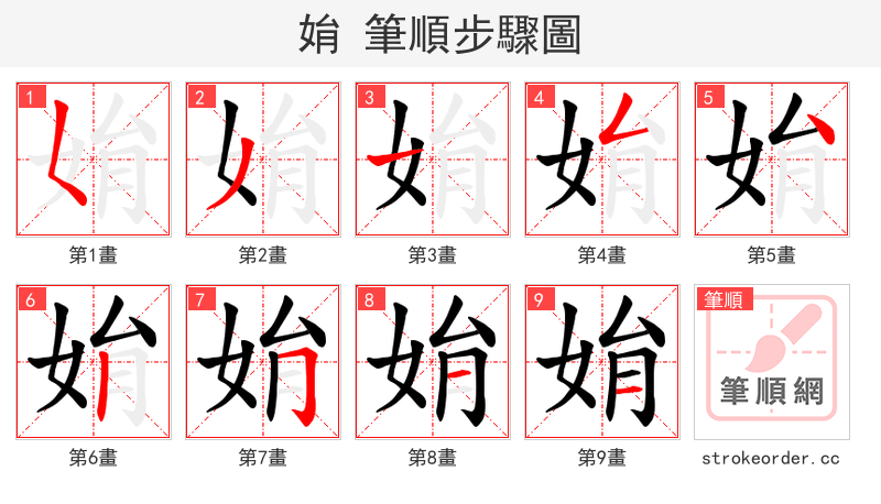 姢 的笔顺分步演示