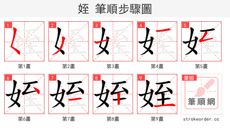 姪 的笔顺分步演示