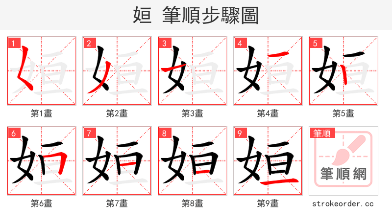姮 的笔顺分步演示
