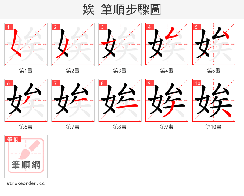 娭 的笔顺分步演示